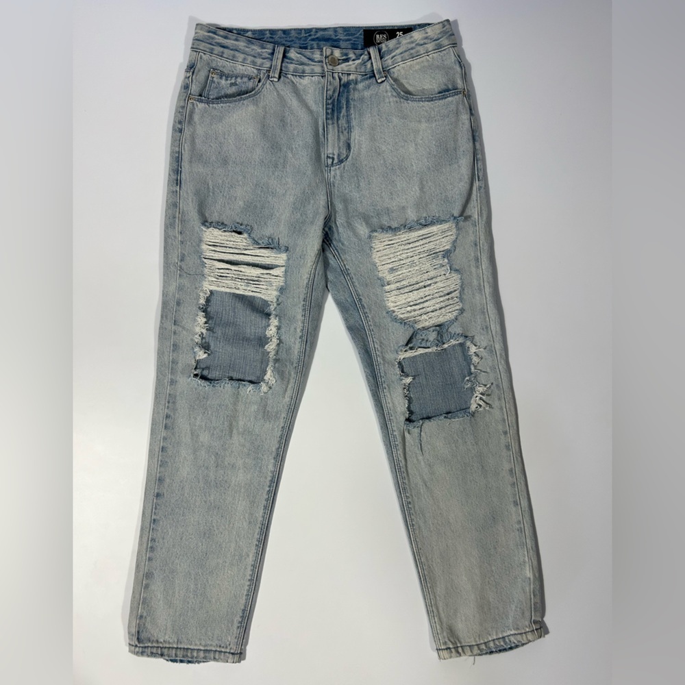 RES Rigid Denim Light Wash Straight Leg Mid Rise Distressed 100% Cotton  Size 25